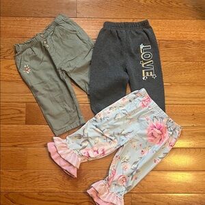 3 Pairs Girls Pants- Kids Floral and Gray Bottoms Set